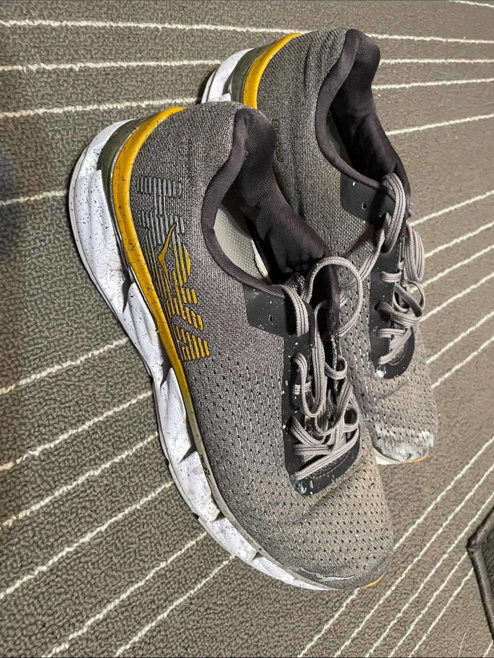 Hoka Men's Grey Athletic Shoes with Yellow Accent